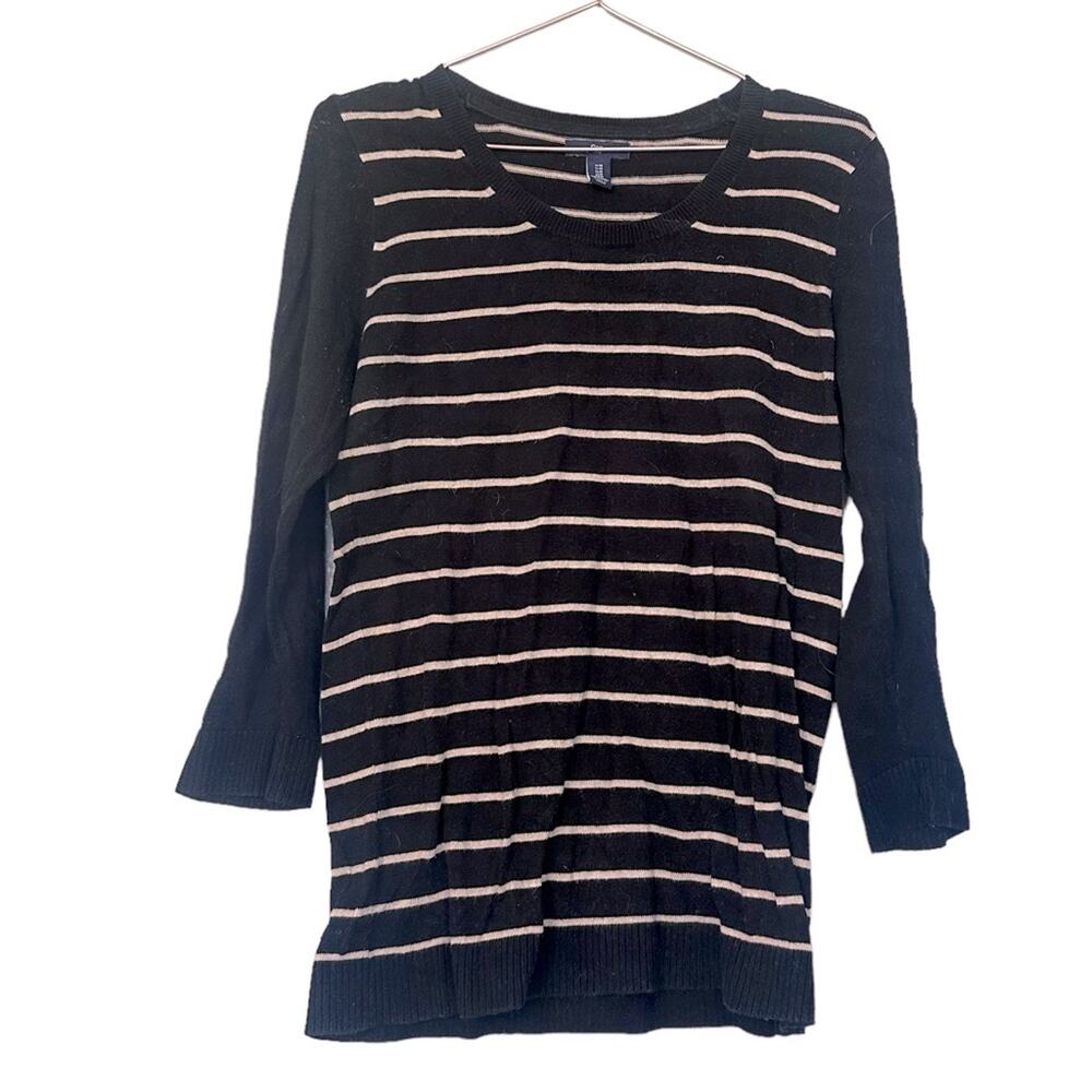 Gap factory 3/4 Sleeve 100% Cotton Black and Tan Striped Sweater